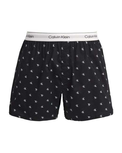 Calvin Klein Black Cotton Poplin Logo Pyjama Shorts for men