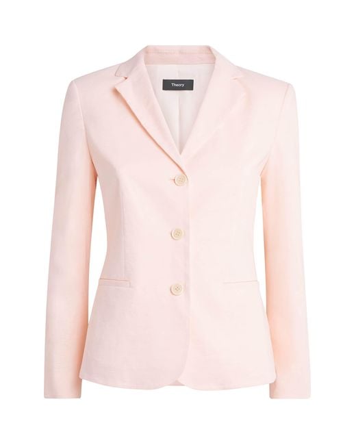 Theory Pink Linen-Blend Single-Breasted Blazer