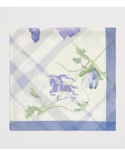 Burberry Blue Silk Watercolour Check Scarf