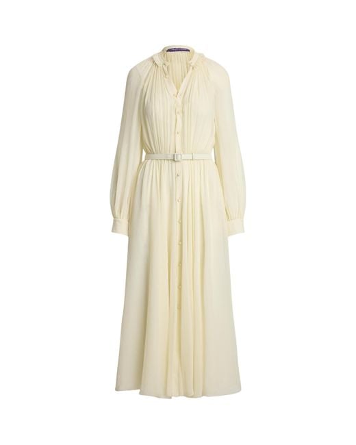 Ralph Lauren Natural Mulberry Silk Grantly Midi Shirt Dress