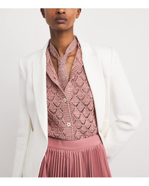 Eleventy Pink Silk-Linen-Blend Skinny Scarf