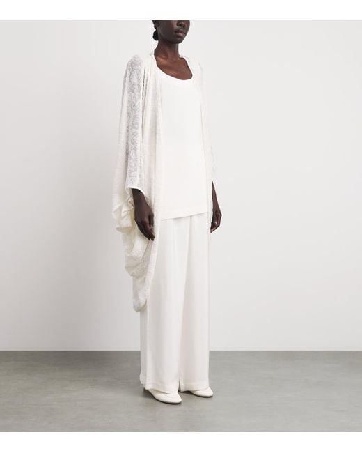 Eskandar White Floral Cocoon Shawl Cardigan