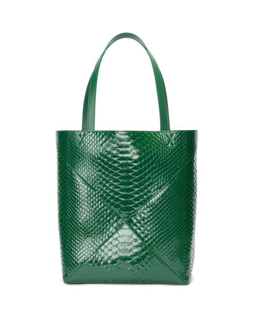 Loewe Green Large Python Skin Puzzle Fold Tote Bag
