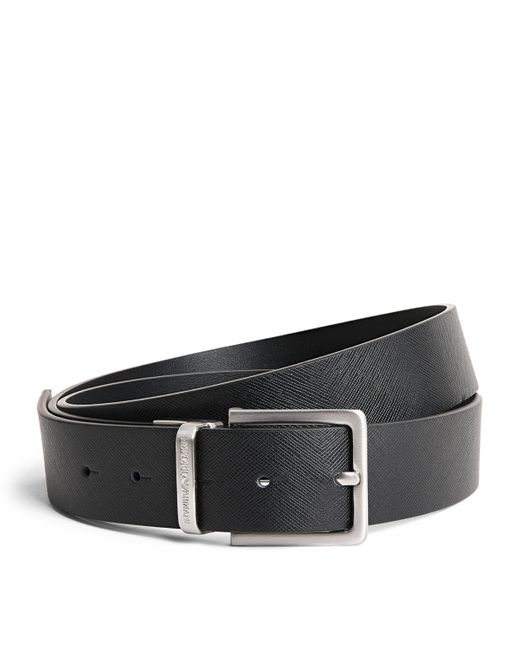 Emporio Armani Black Leather 2-Buckle Reversible Belt Set for men