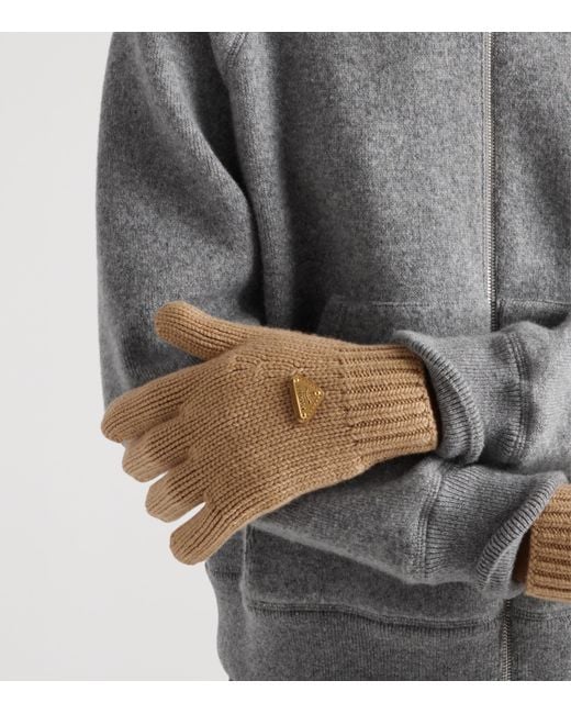 Prada Natural Wool Logo Gloves