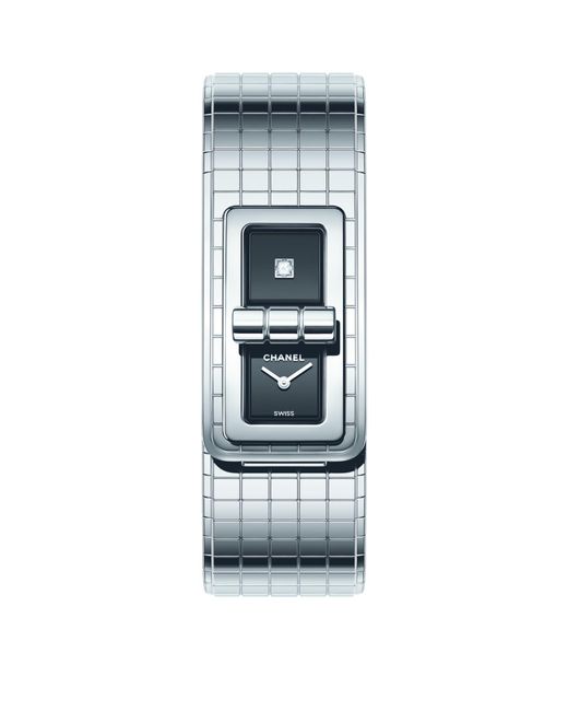 Chanel Stainless Steel And Diamond Code Coco Watch 38.1mm in Blue