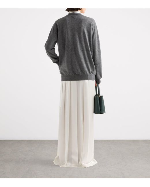 Prada White Satin Pleated Maxi Skirt