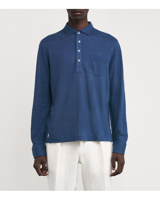 Polo Ralph Lauren Linen Long-Sleeve Polo Shirt in Blue for Men | Lyst