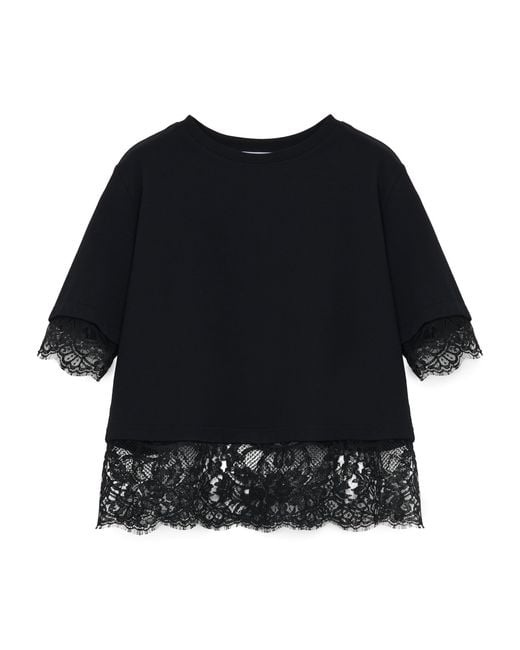 McQueen Black Cotton Lace-Trim T-Shirt