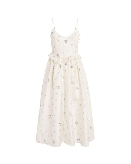 Alessandra Rich White Silk Floral Midi Dress