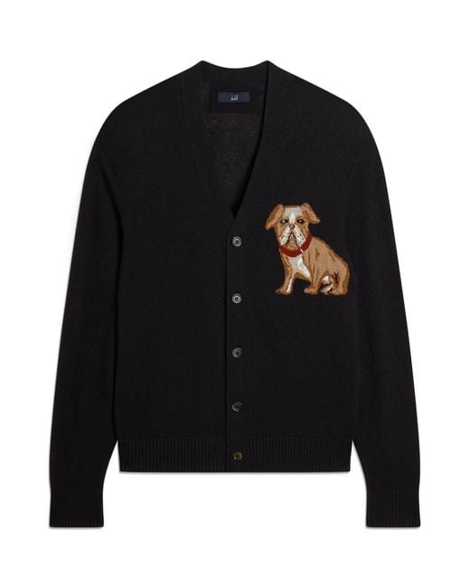 Dunhill Black Cashmere-Linen V-Neck Cardigan for men