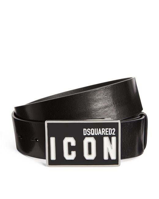 DSquared² Black Leather Icon Belt for men