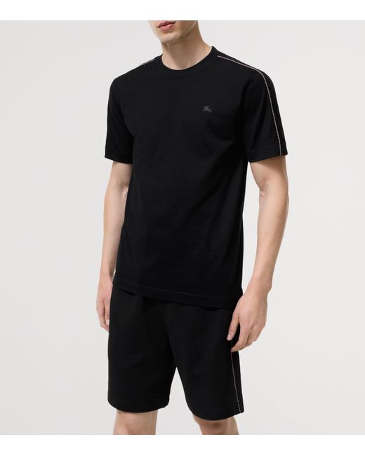 Burberry Black Cotton Check-Piping Slim T-Shirt