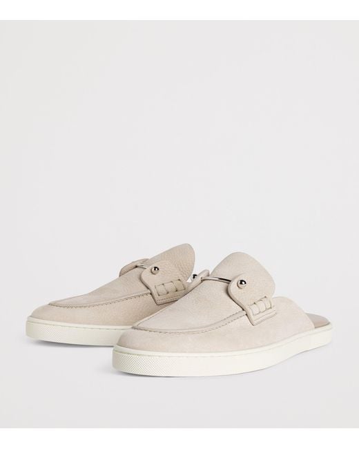 Christian Louboutin White Chanme Calf Leather Boat Shoes for men