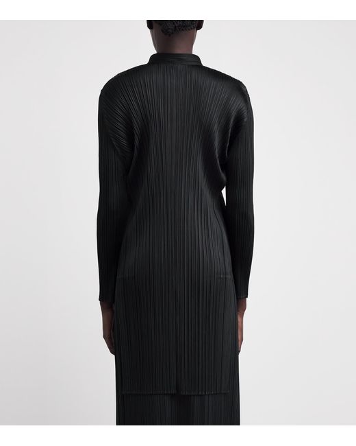 Pleats Please Issey Miyake Black Pleated Stand Collar Shirt