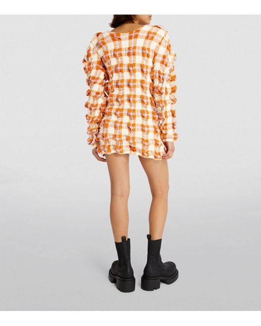 Issey Miyake Orange Wool-blend Rhythm Check Mini Dress
