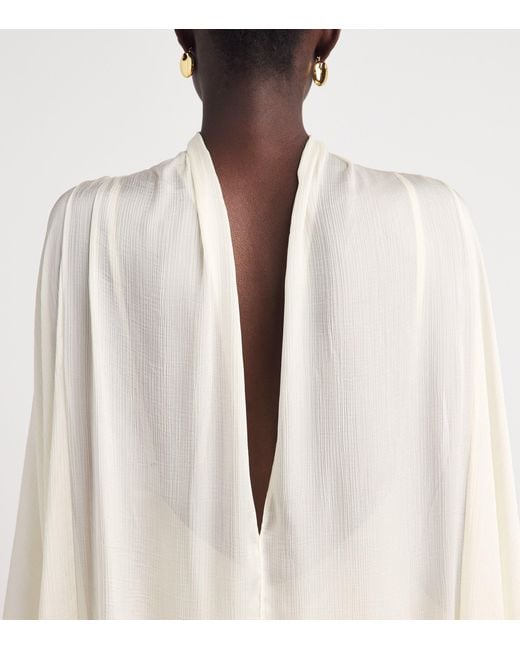 Abadia White Chiffon High-Neck Kaftan