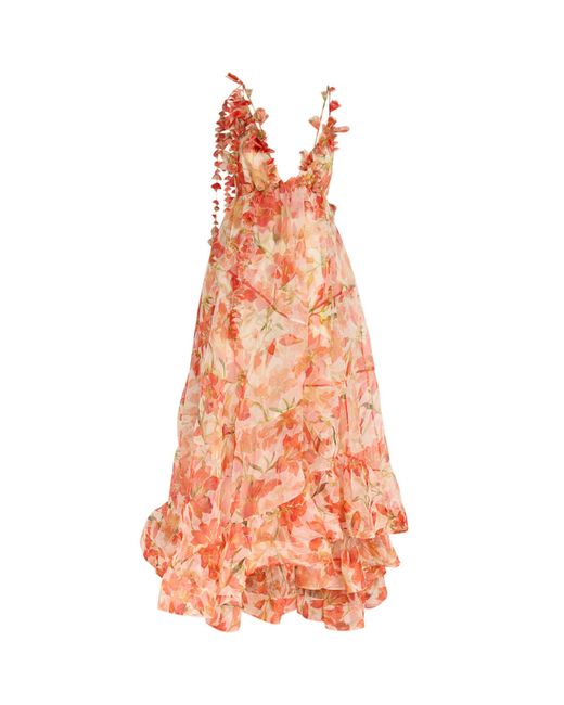 Zimmermann Orange Silk Organza Floral Tranquillity Gown