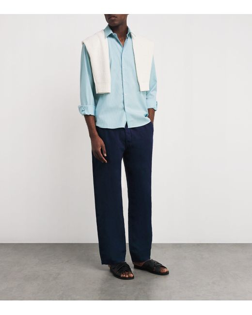 Vilebrequin Blue Wool-Blend Stripe Rayures Shirt for men