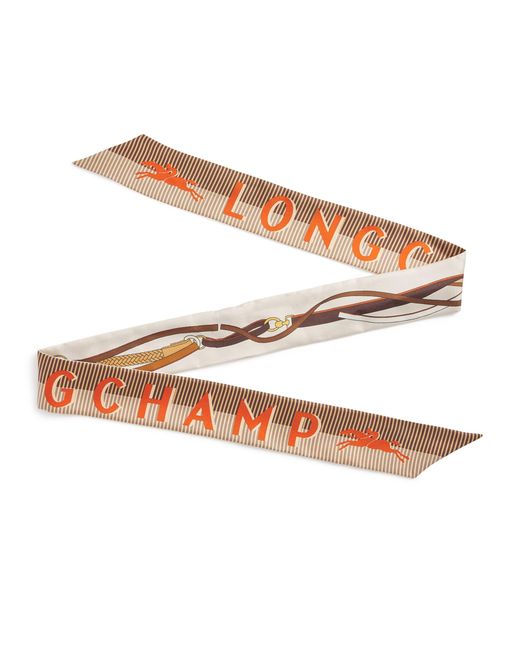 Longchamp White Silk A Tout Allure Scarf