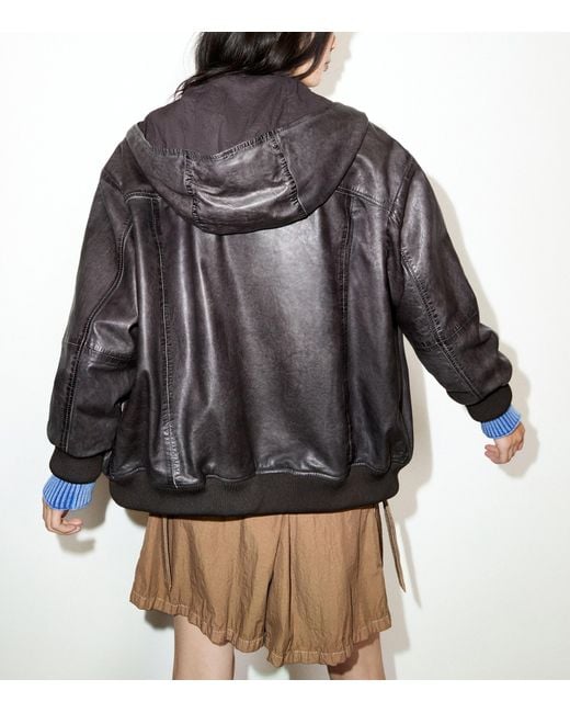 MAX&Co. Black Leather Bomber Jacket