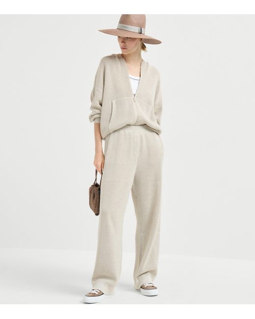 Brunello Cucinelli White Cotton-Blend Knitted Hoodie