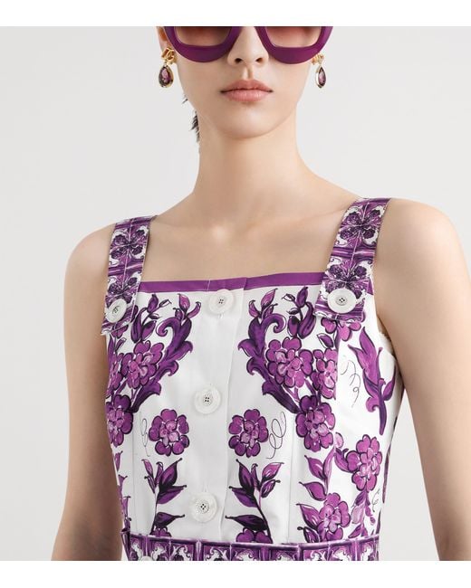 Dolce & Gabbana Purple Majolica Print Midi Dress
