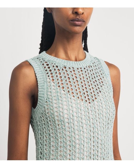 Eleventy Green Linen-Blend Knitted Midi Dress
