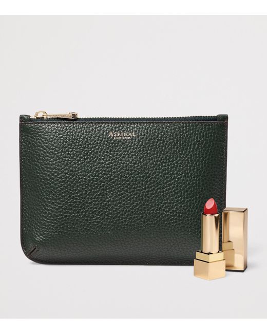 Aspinal Green Large Leather Ella Pouch