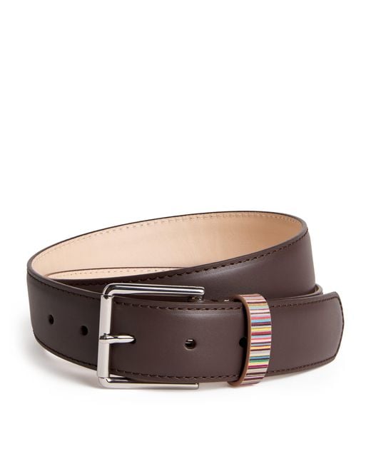 Paul Smith Brown Leather Stripe Loop Belt for men