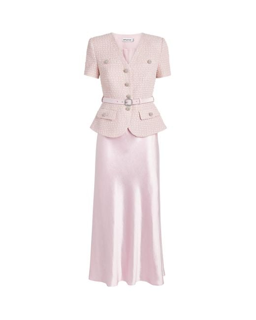 Self-Portrait Pink Sequin Bouclé Chiffon Midi Dress