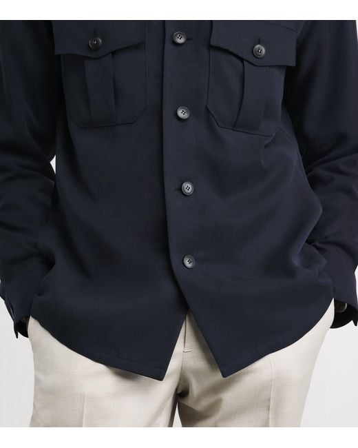 Canali Blue Twill Twin-Pocket Overshirt for men