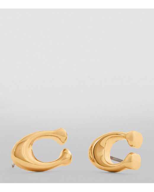 COACH Metallic Signature Sculpted C Stud Earrings
