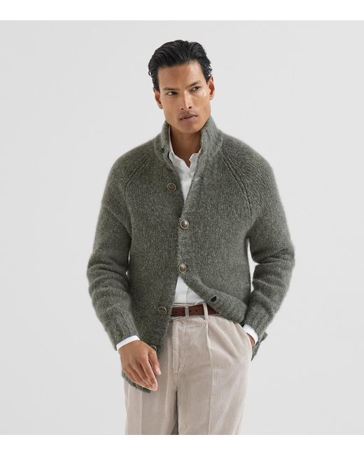 Brunello Cucinelli Green Cashmere-Silk Cardigan for men