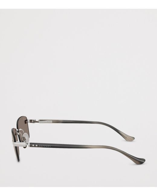 Ferrari Metallic Titanium Rimless Rectangular Sunglasses