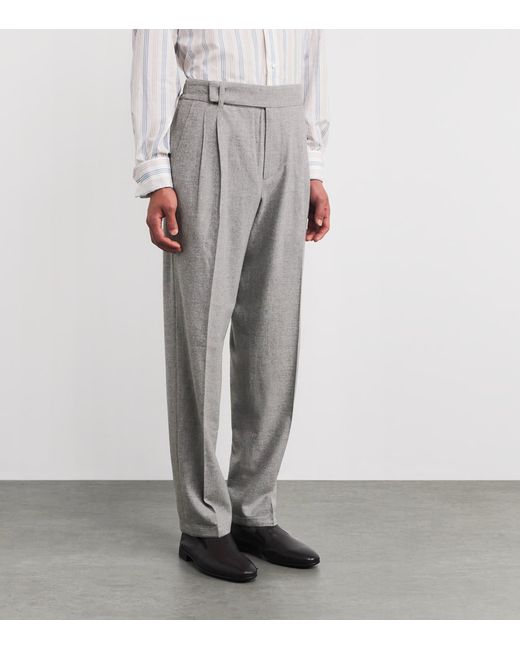 Isaia Gray Wool-Blend Pleated Trousers for men
