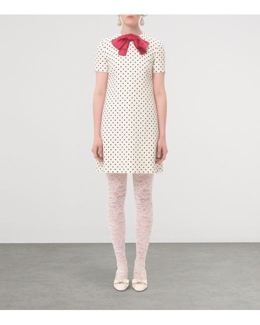 Valentino White Polka-Dot Bow-Detail Mini Dress