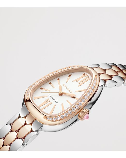 BVLGARI White Stainless Steel, Rose And Diamond Serpenti Seduttori Watch