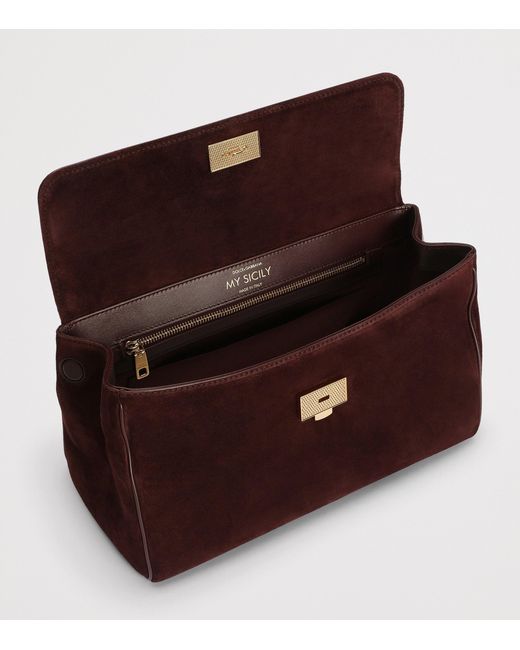 Dolce & Gabbana Brown Suede My Sicily Top-Handle Bag