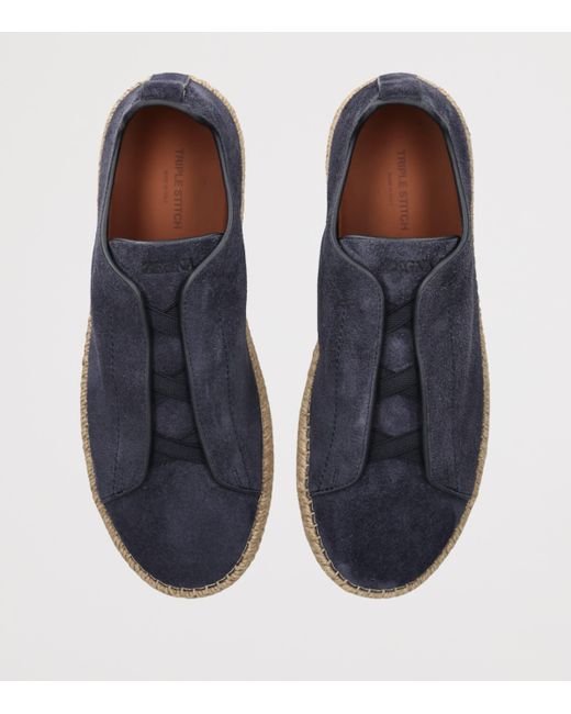 Zegna Blue Suede Triple Stitch Espadrilles for men