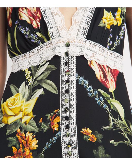 Alice + Olivia Multicolor Satin-Lace Floral Rose Maxi Dress