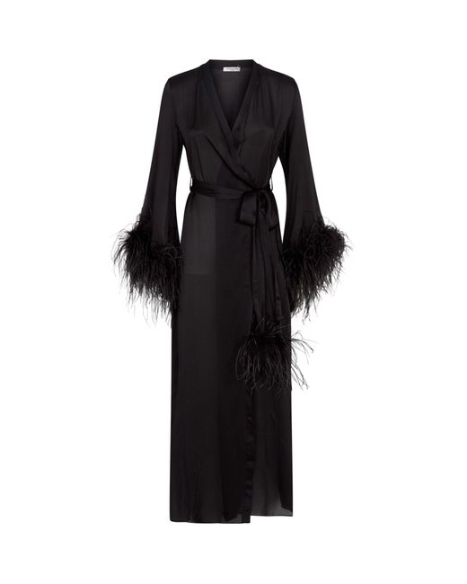 Gilda & Pearl Black Esme Silk Ostrich Feather Robe