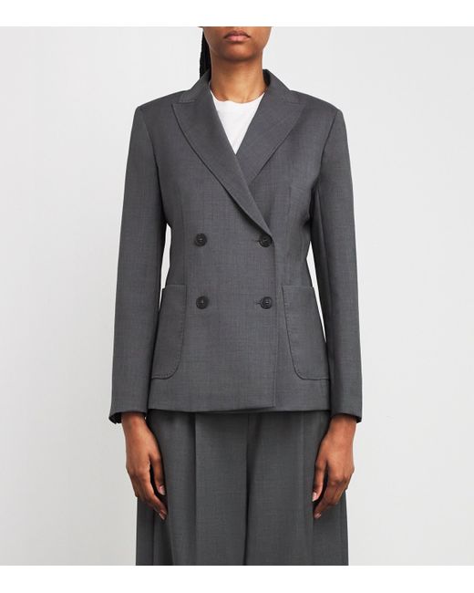 Weekend by Maxmara Gray Virgin Wool Double-Breasted Blazer