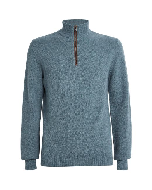 Ralph Lauren Blue Cashmere Half-Zip Sweater for men