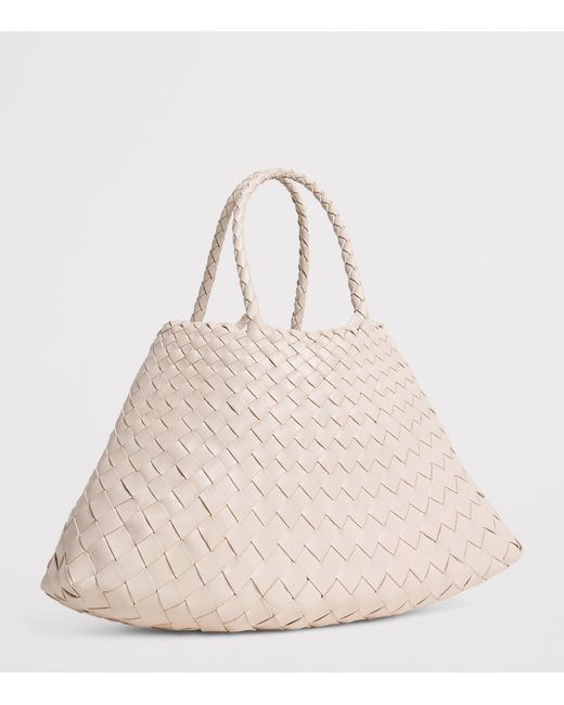 Dragon Diffusion Natural Small Leather Woven Santa Croce Tote Bag