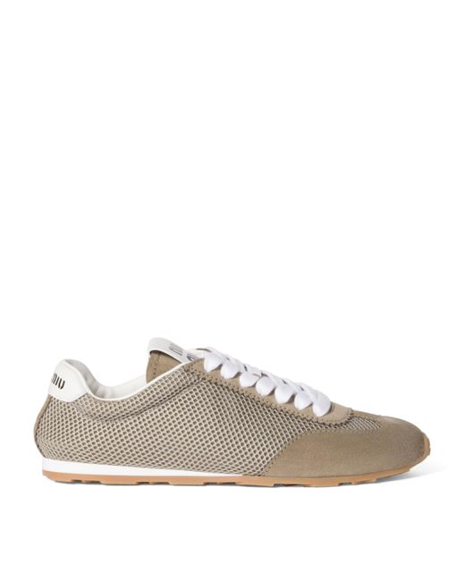 Miu Miu Gray Suede And Mesh Plume Sneakers