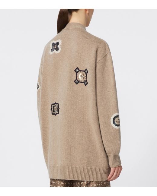 Max Mara Natural Wool-Cashmere Patch Cardigan
