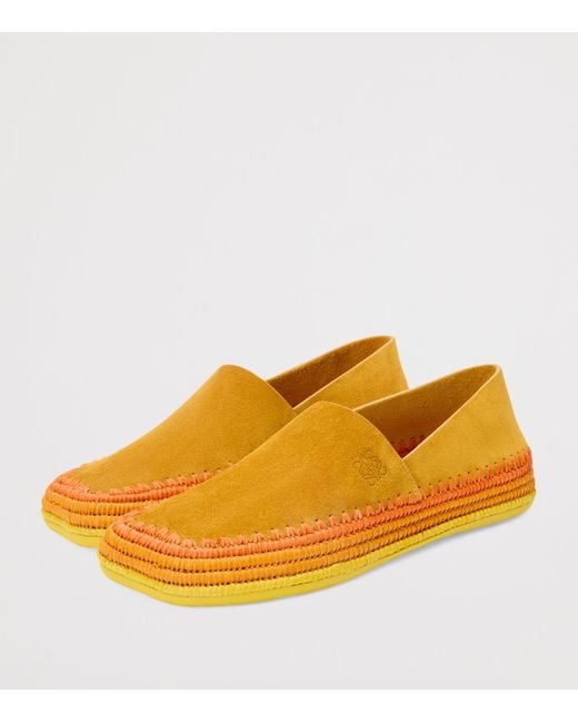 Loewe Orange Suede Raffia-Trim Rio Slippers