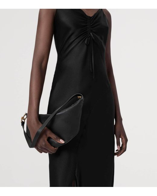 AllSaints Black Micro Leather Luna Shoulder Bag