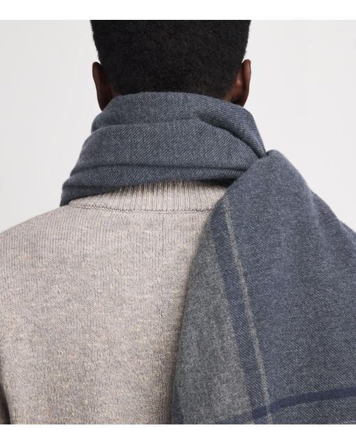Johnstons Blue Cashmere Tartan Scarf for men